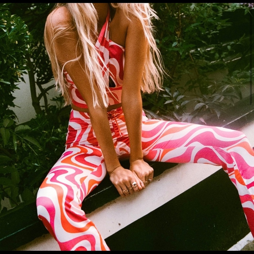 Zara Pink Wavy Print Silky Pants